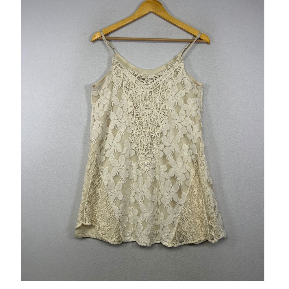 Ethereal Coquette Flying Tomato Womens S Cream Floral Lace Crochet Camisole Top
